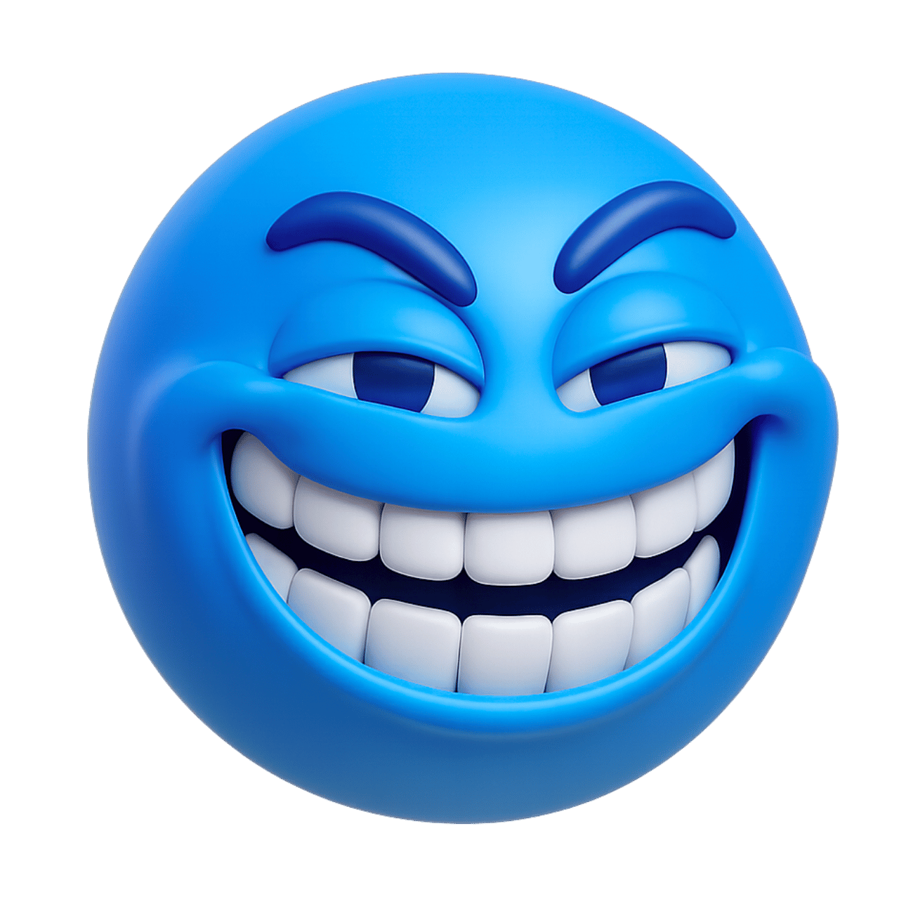 Blue Troll Face Emoji with Mischievous Grin